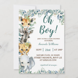 Invitación Oh Boy Safari Animales Baby Shower