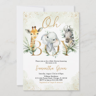 Invitación Oh Boy Safari Animals Baby Shower