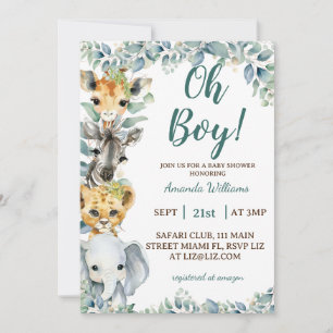 Invitación Oh Boy Safari Animals Baby Shower