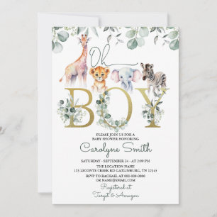 Invitación Oh Boy Safari Animals Greenery Baby Shower