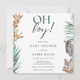 Invitación Oh Boy Safari Animals Plaza Baby Shower