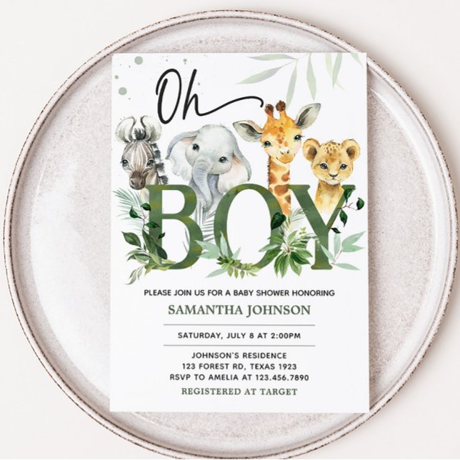 Invitación Oh Boy Safari Baby Shower (Jungle Safari Baby Shower Invitation)