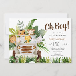 Invitación Oh Boy Safari Jungle Zoo Animals Boy Baby Shower