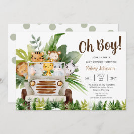Invitación Oh Boy Safari Jungle Zoo Animals Boy Baby Shower