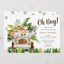 Invitación Oh Boy Safari Jungle Zoo Animals Niño Baby Shower 
