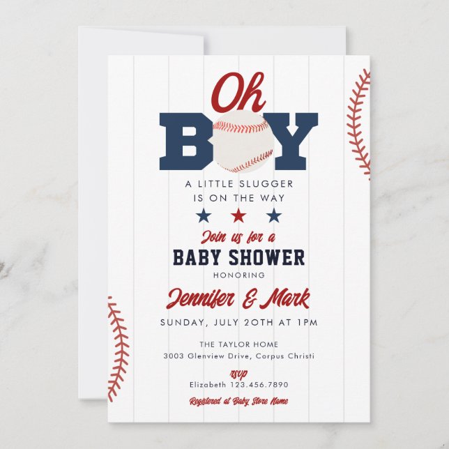 Invitación Oh Boy Slugger Baseball All In One Baby Shower (Anverso)