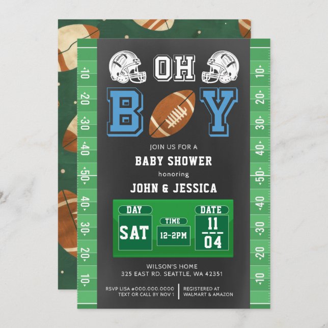 Invitación Oh Boy Super bowling Boy Football Baby Shower (Anverso / Reverso)