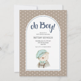 Invitación Oh Boy Tan Polka Dot Teddy Bear Baby Shower