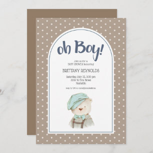 Invitación Oh Boy Tan Polka Dot Teddy Bear Baby Shower