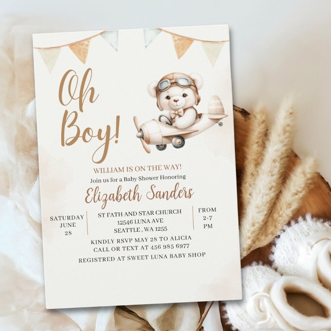 Invitación Oh Boy,  Teddy Bear Baby shower boy (Subido por el creador)