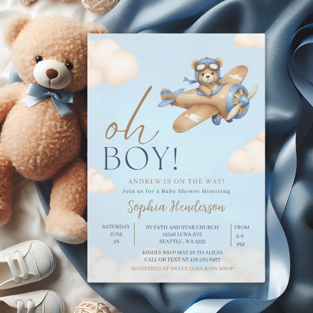Invitación Oh Boy, Teddy Bear Baby shower boy (Subido por el creador)