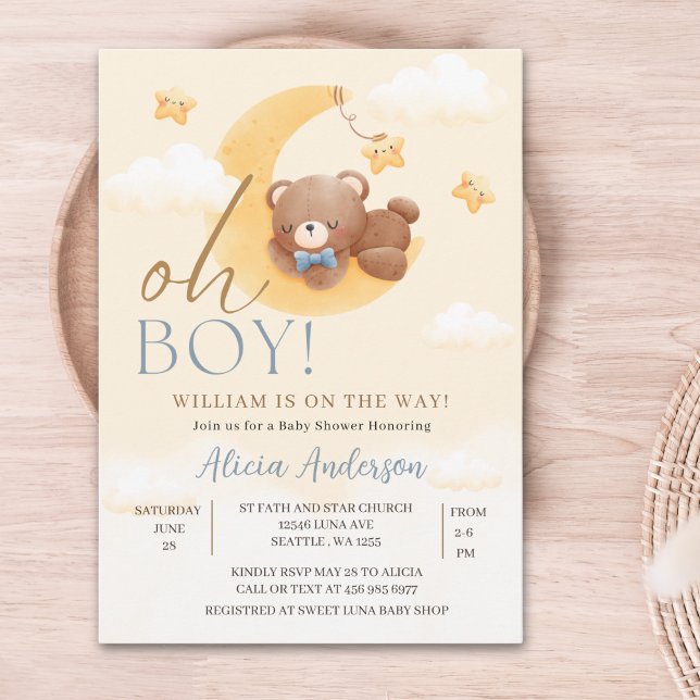 Invitación Oh Boy,  Teddy Bear Baby shower boy (Subido por el creador)