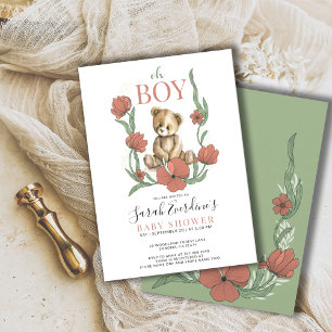 Invitación Oh Boy Teddy Bear Watercolor Baby Shower