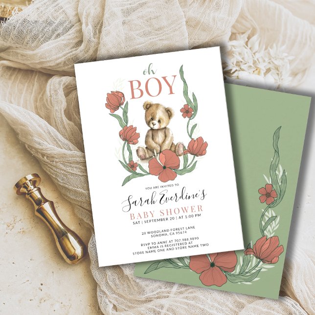 Invitación Oh Boy Teddy Bear Watercolor Baby Shower (Subido por el creador)