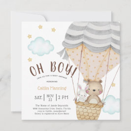 Invitación Oh Boy Teddy Bear Woodland Baby Shower