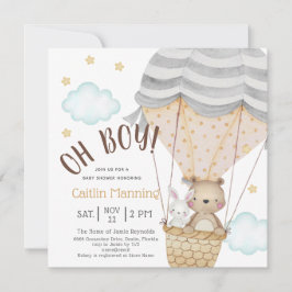 Invitación Oh Boy Teddy Bear Woodland Neutral Baby Shower
