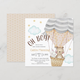 Invitación Oh Boy Teddy Bear Woodland Neutral Baby Shower