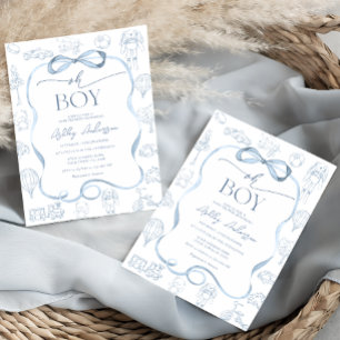 Invitación Oh Boy Toile De Jouy Azul Baby Shower