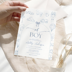 Invitación Oh Boy Toile De Jouy Azul Guardería Baby Shower 
