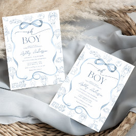 Invitación Oh Boy Toile De Jouy Blue Baby Shower