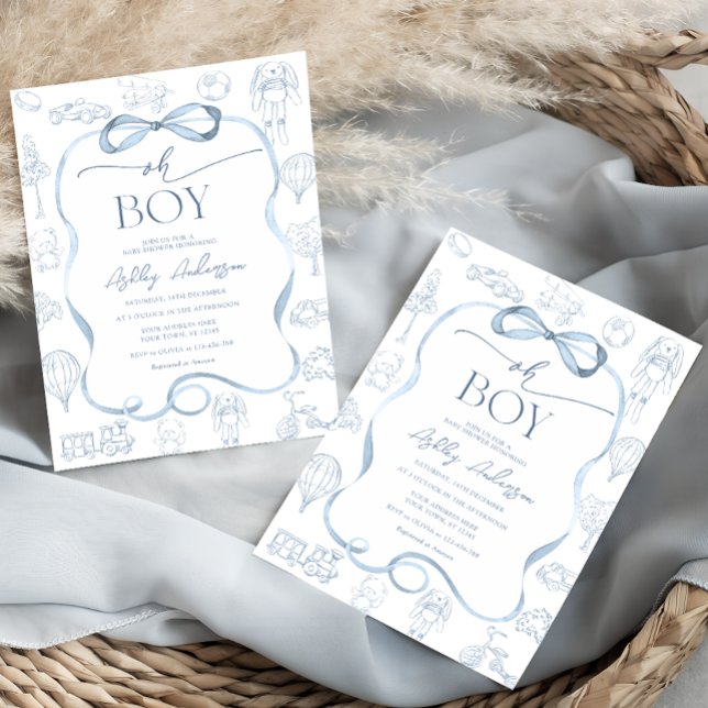 Invitación Oh Boy Toile De Jouy Blue Baby Shower (Subido por el creador)