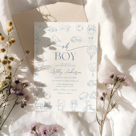 Invitación Oh Boy Toile De Jouy Blue Baby Shower