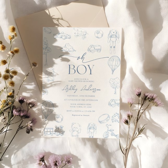 Invitación Oh Boy Toile De Jouy Blue Baby Shower (Subido por el creador)