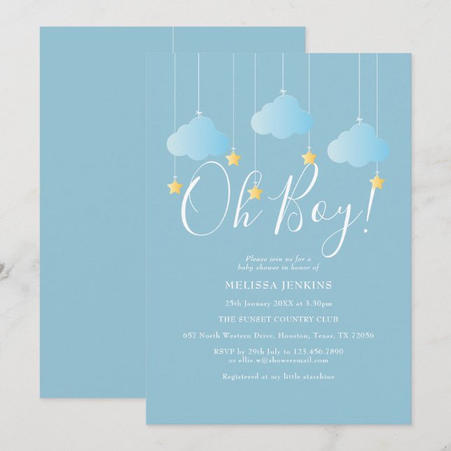 Invitación Oh Boy Twinkle Twinkle Baby Shower / Sprinkle (Anverso / Reverso)