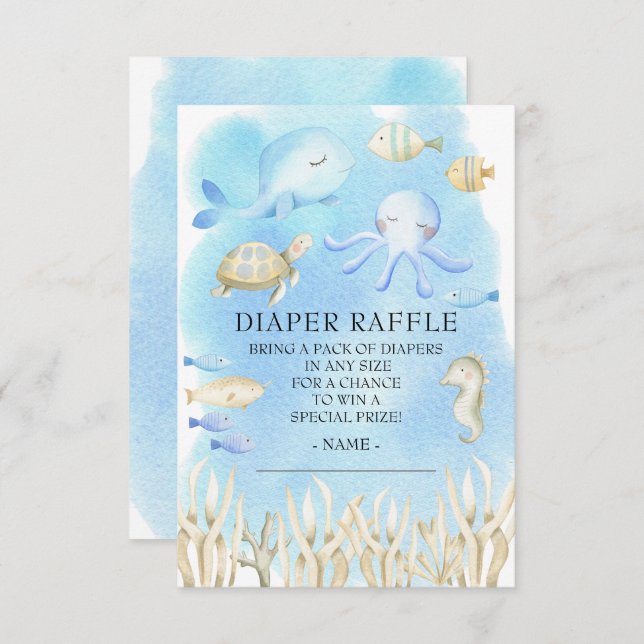 Invitación Oh Boy Under Sea Baby Shower Diaper Raffle (Anverso / Reverso)