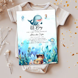 Invitación Oh Boy Under Sea Cute Whale Ocean Baby Shower