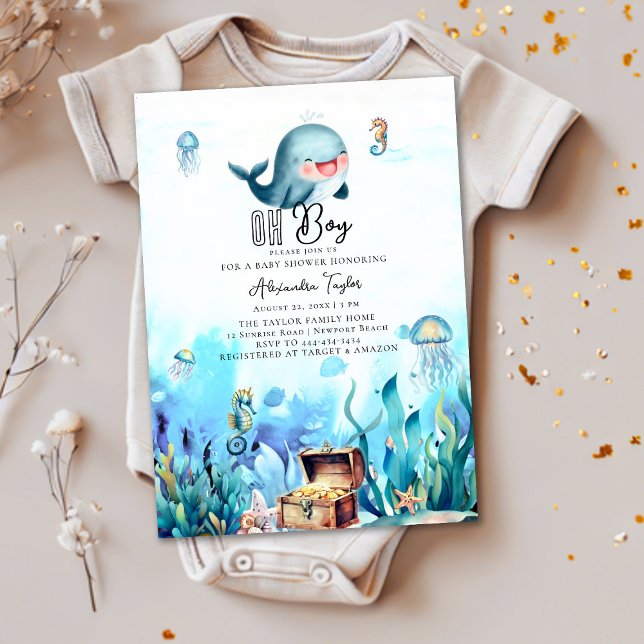 Invitación Oh Boy Under Sea Cute Whale Ocean Baby Shower (Subido por el creador)