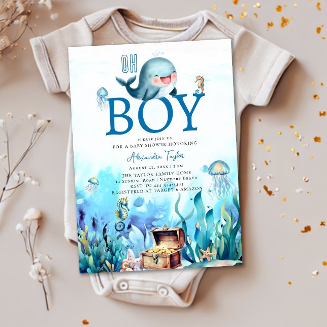 Invitación Oh Boy Under Sea Sweet Whale Ocean Baby Shower (Subido por el creador)