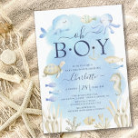 Invitación Oh Boy Under the Sea Baby Shower<br><div class="desc">Bajo el mar,  una invitación a la ducha de bebé con pulpo,  ballena,  tortuga marina,  caballo de mar,  coral y peces colocados en un fondo de color azul. Perfecto para tu ducha de verano temática en el océano para un niño.</div>