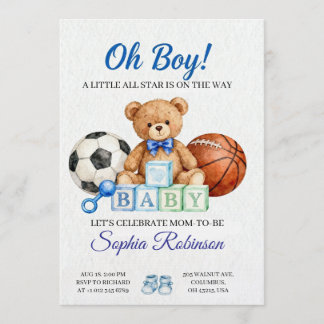Invitación "Oh Boy" Watercolor Baby Shower Invitation