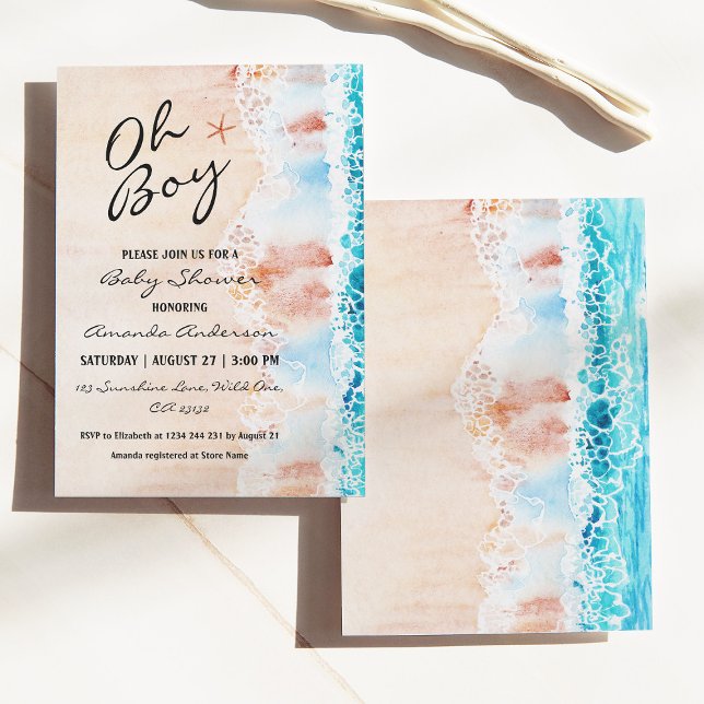 Invitación Oh Boy Watercolor Beach Baby Shower (Subido por el creador)
