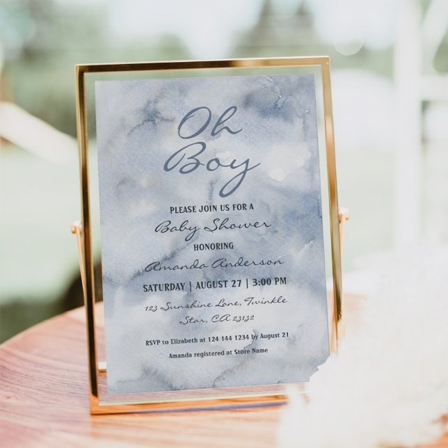 Invitación Oh Boy Watercolor Dusty Blue Boys (Subido por el creador)