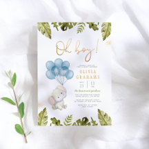 Oh Boy Watercolor Elephant & Balloons Baby Shower