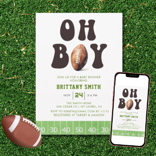 Invitación Oh Boy Watercolor Football Baby Shower