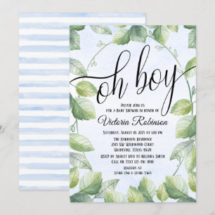 Invitación Oh Boy Watercolor Greenery Boy Baby Shower