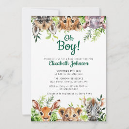 Invitación Oh Boy Watercolor Safari Animales Baby Shower
