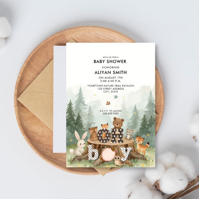 Invitación Oh Boy Watercolor Woodland Animals Baby Shower (Subido por el creador)