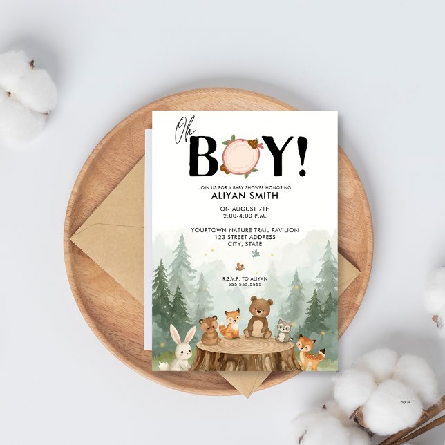 Invitación Oh Boy Watercolor Woodland Animals Baby Shower (Subido por el creador)