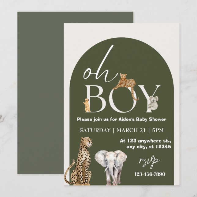 Invitación Oh Boy Wild One Animals Boy Baby Shower (Anverso / Reverso)