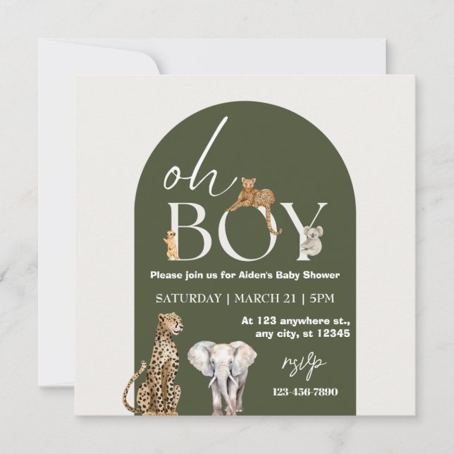 Invitación Oh Boy Wild One Animals Boy Baby Shower (Anverso)