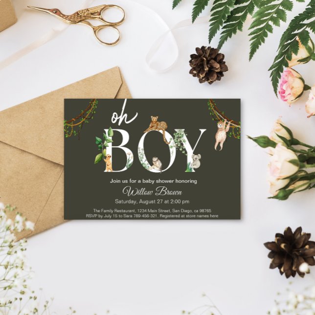 Invitación Oh Boy Wild Safari Animal Jungle Boy Baby Shower (Oh Boy Safari animal jungle baby shower card)