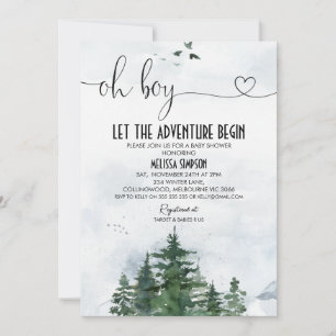 Invitación Oh Boy Wilderness Heart Calligraphy Baby Shower