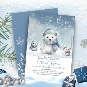 Invitación Oh Boy Winter   Woodland Baby Shower Editable
