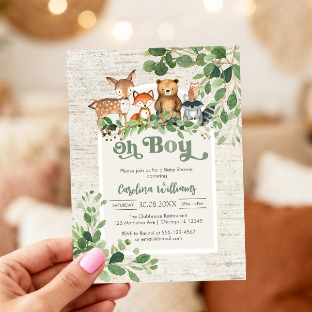 Invitación Oh Boy Woodland Animals Baby Shower Invitation (Subido por el creador)