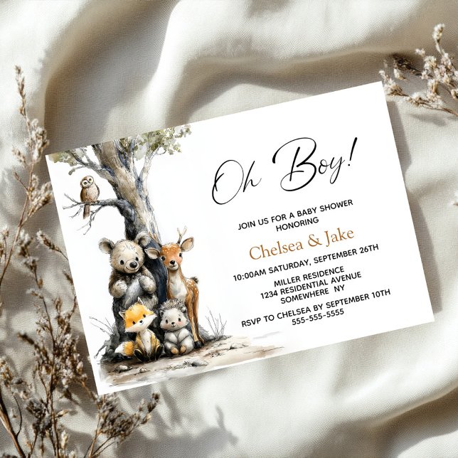 Invitación Oh Boy Woodland Animals Baby Shower Invitation (Subido por el creador)