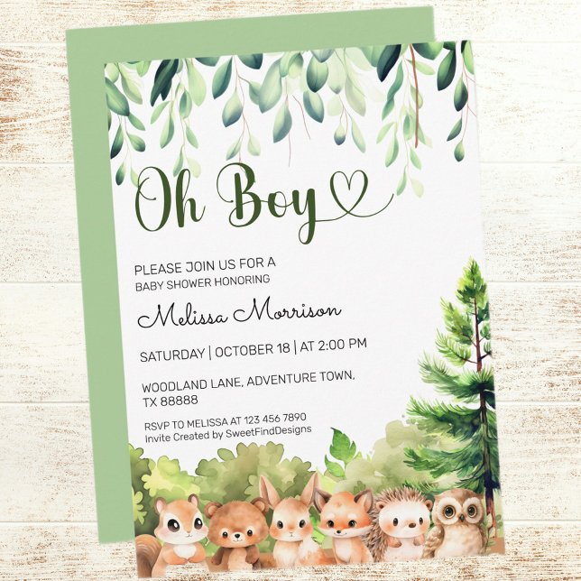 Invitación Oh Boy Woodland Baby Shower (Oh Boy Woodland Baby Boy Shower Invitation)